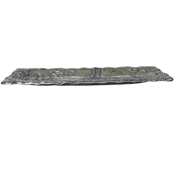 VTG Arthur Court Bread Serving Platter 18" Cast Aluminum Repousse Safari Signed - Picture 6 of 16